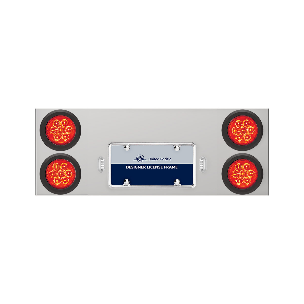 33-3/4" Stainless Rear Center Panel With Four 7 LED 4" Reflector Lights & Grommets - Red LED/Red Lens - Thumbnail 5