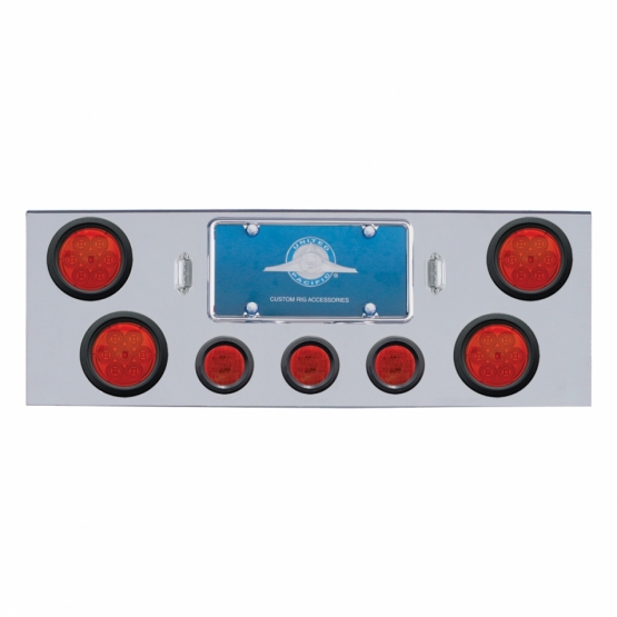 Chrome Rear Center Panel With 4X 7 LED 4" Reflector Lights & 3X 13 Red LED 2.5" Lights - Red LED/Red Lens