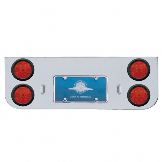 Chrome Rear Center Panel With Four 7 LED 4" Reflector Lights & Grommets - Red LED/Red Lens
