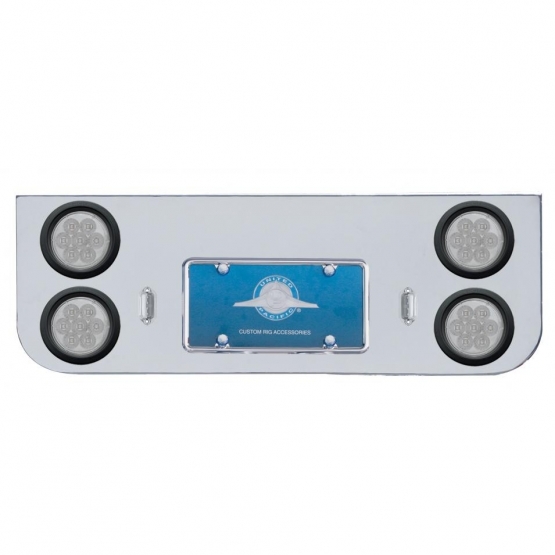 Chrome Rear Center Panel With Four 7 LED 4" Reflector Lights & Grommets - Red LED/Clear Lens