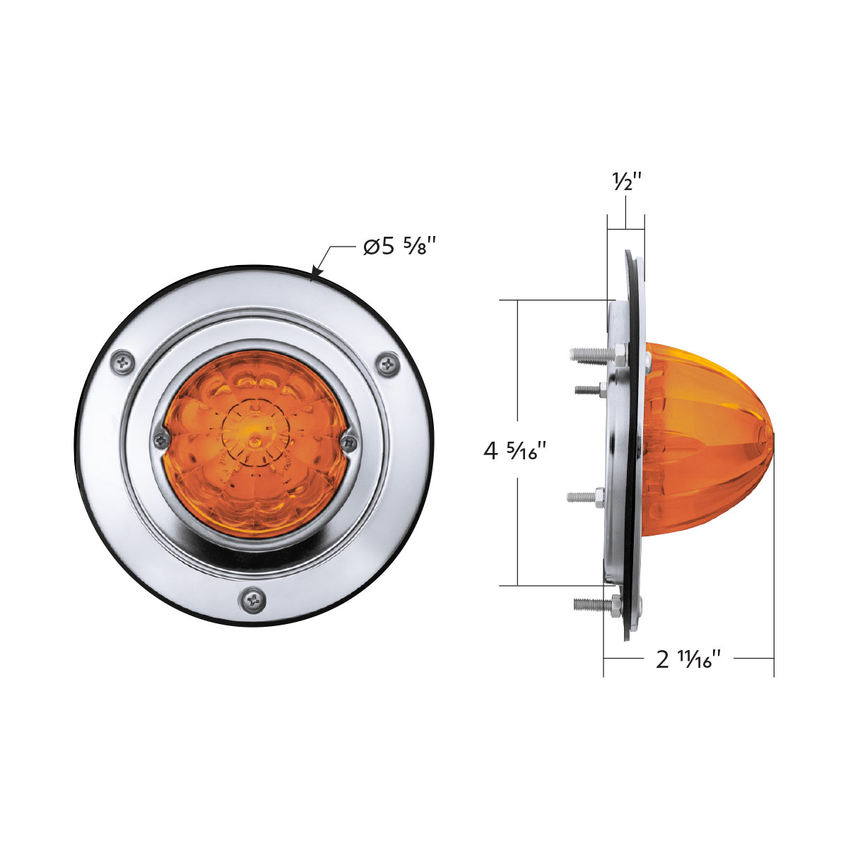 17 LED Dual Function Watermelon Light Sleeper Bunk Kit With 304 Stainless Steel Bezel-Amber LED/Amber Lens - Thumbnail 11