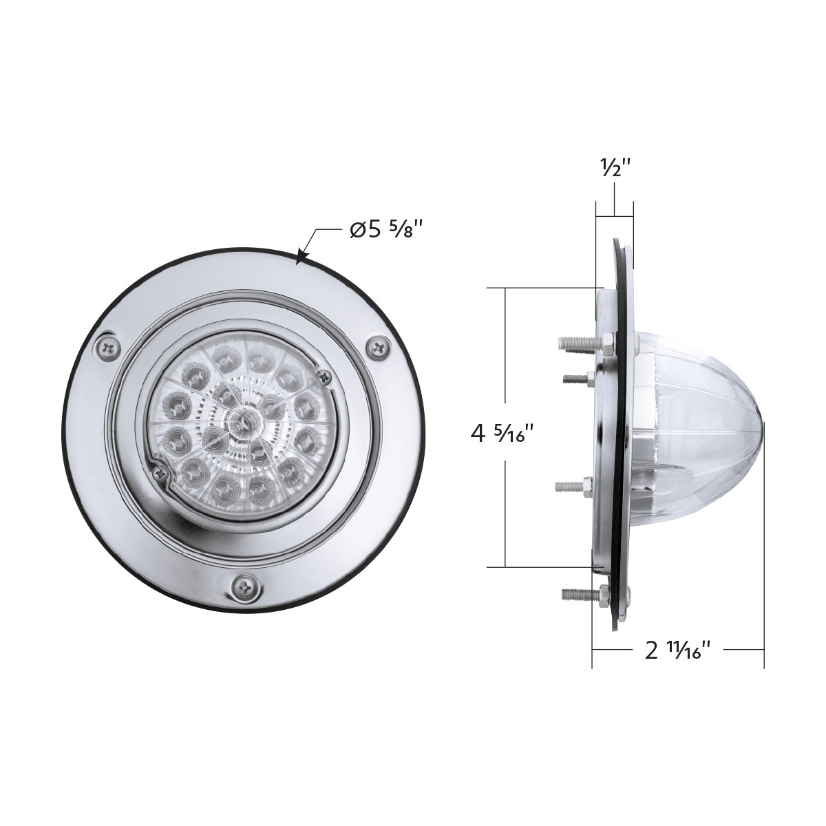 17 LED Dual Function Watermelon Reflector Light Sleeper Bunk Kit With 304 SS Bezel-Amber LED/Clear Lens - Thumbnail 11