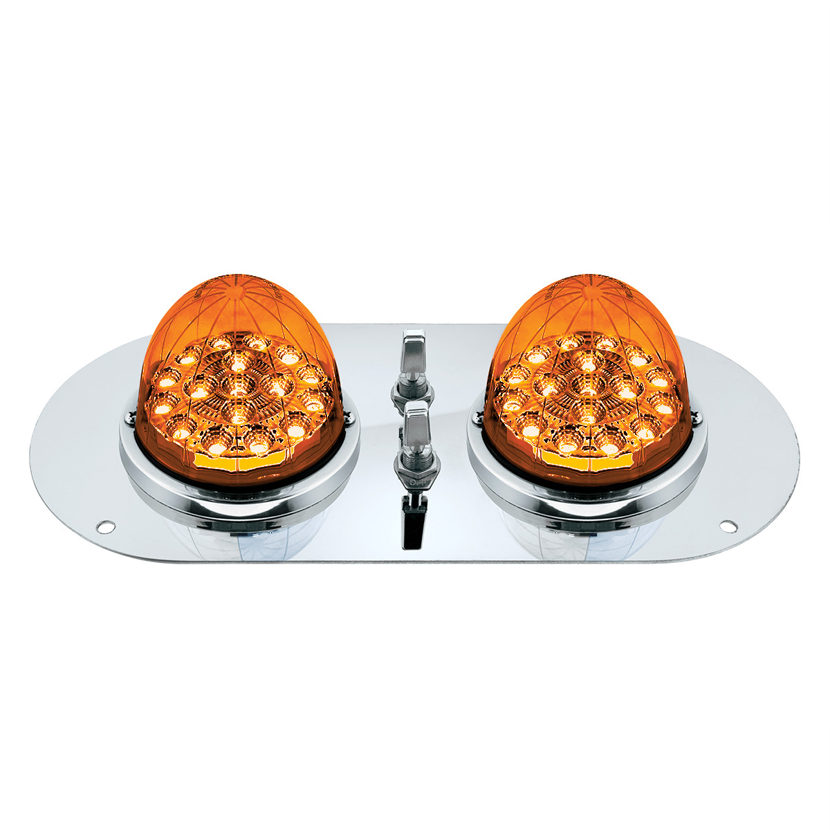 304 SS Above Door Dome Light Kit With 2 X 17 LED Double Fury Watermelon For KW & PB Trucks-Amber & Blue LED - Thumbnail 2