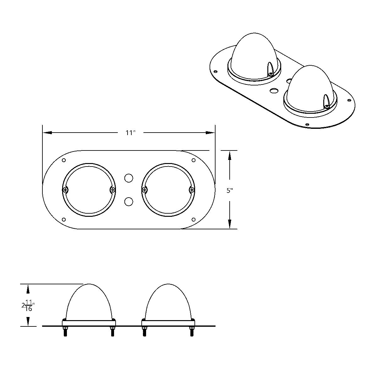 304 SS Above Door Dome Light Kit With 2 X 17 LED Double Fury Watermelon For KW & PB Trucks-Amber & Blue LED - Thumbnail 13