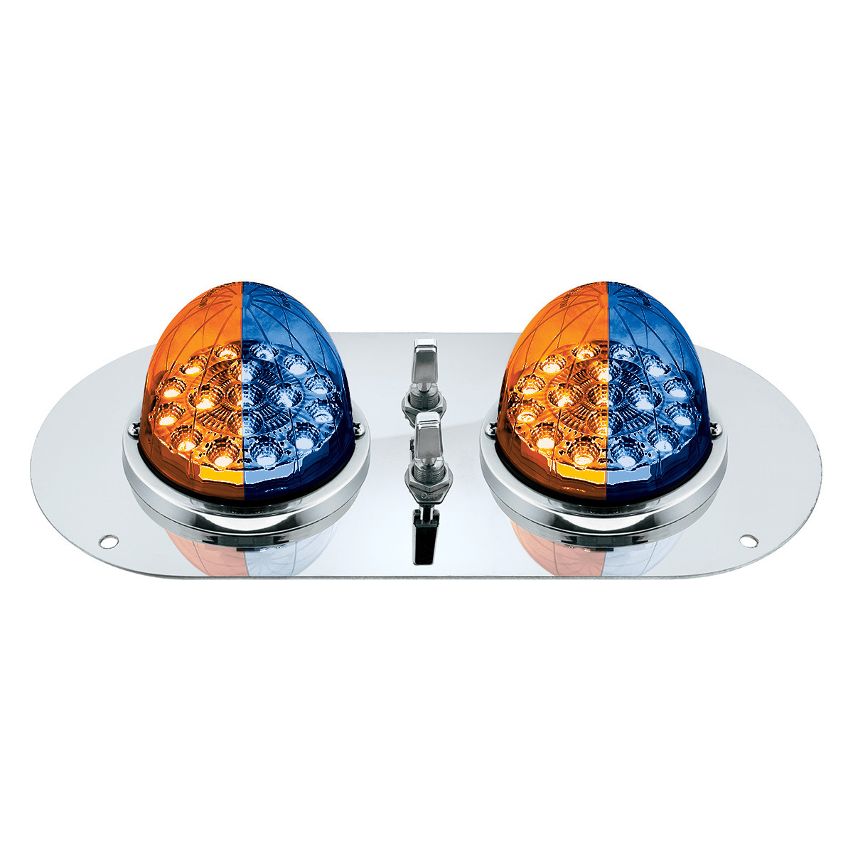 304 SS Above Door Dome Light Kit With 2 X 17 LED Double Fury Watermelon For KW & PB Trucks-Amber & Blue LED - Thumbnail 14