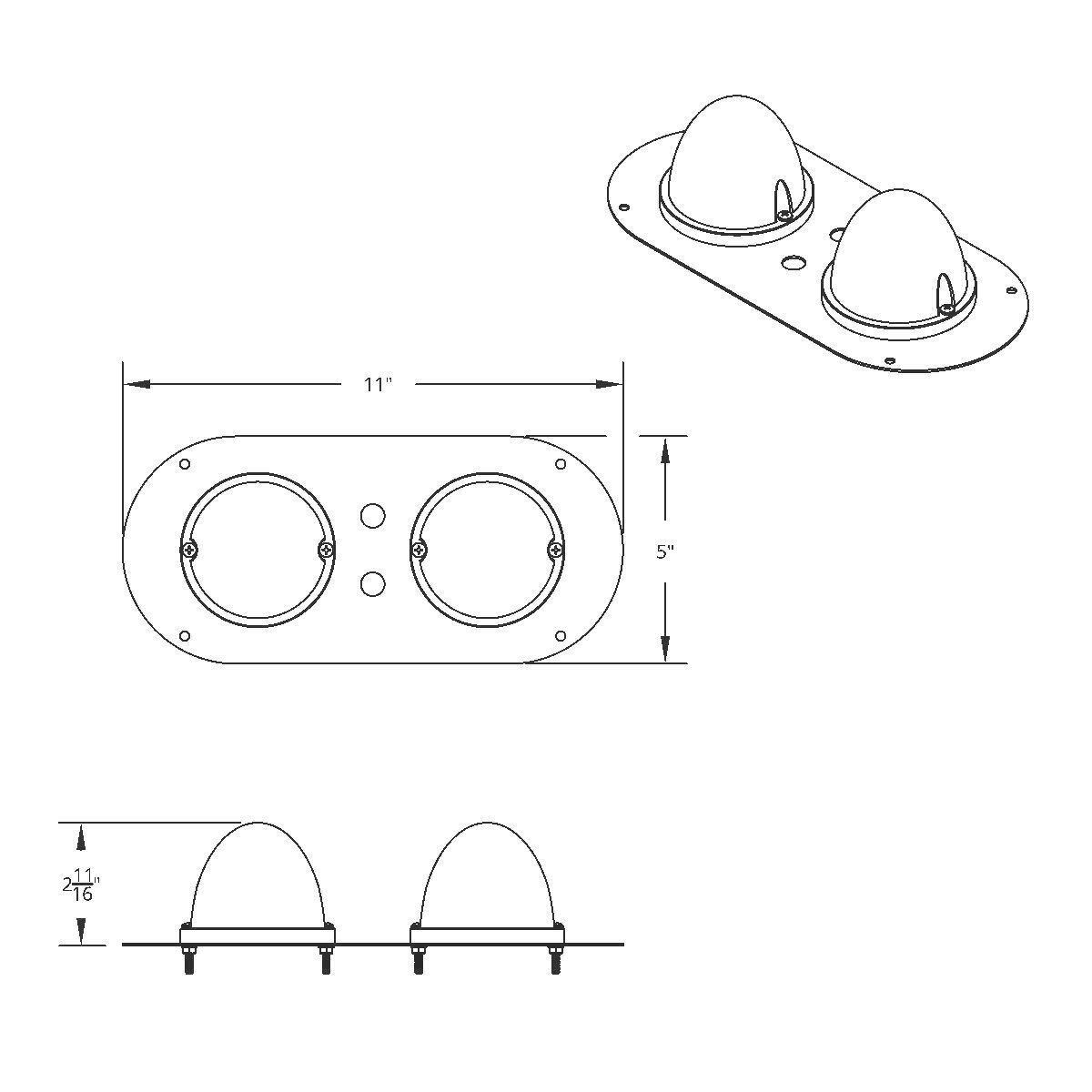 304 SS Above Door Dome Light Kit With 2 X 17 LED Double Fury Watermelon For KW & PB Trucks-Amber & Green LED - Thumbnail 13