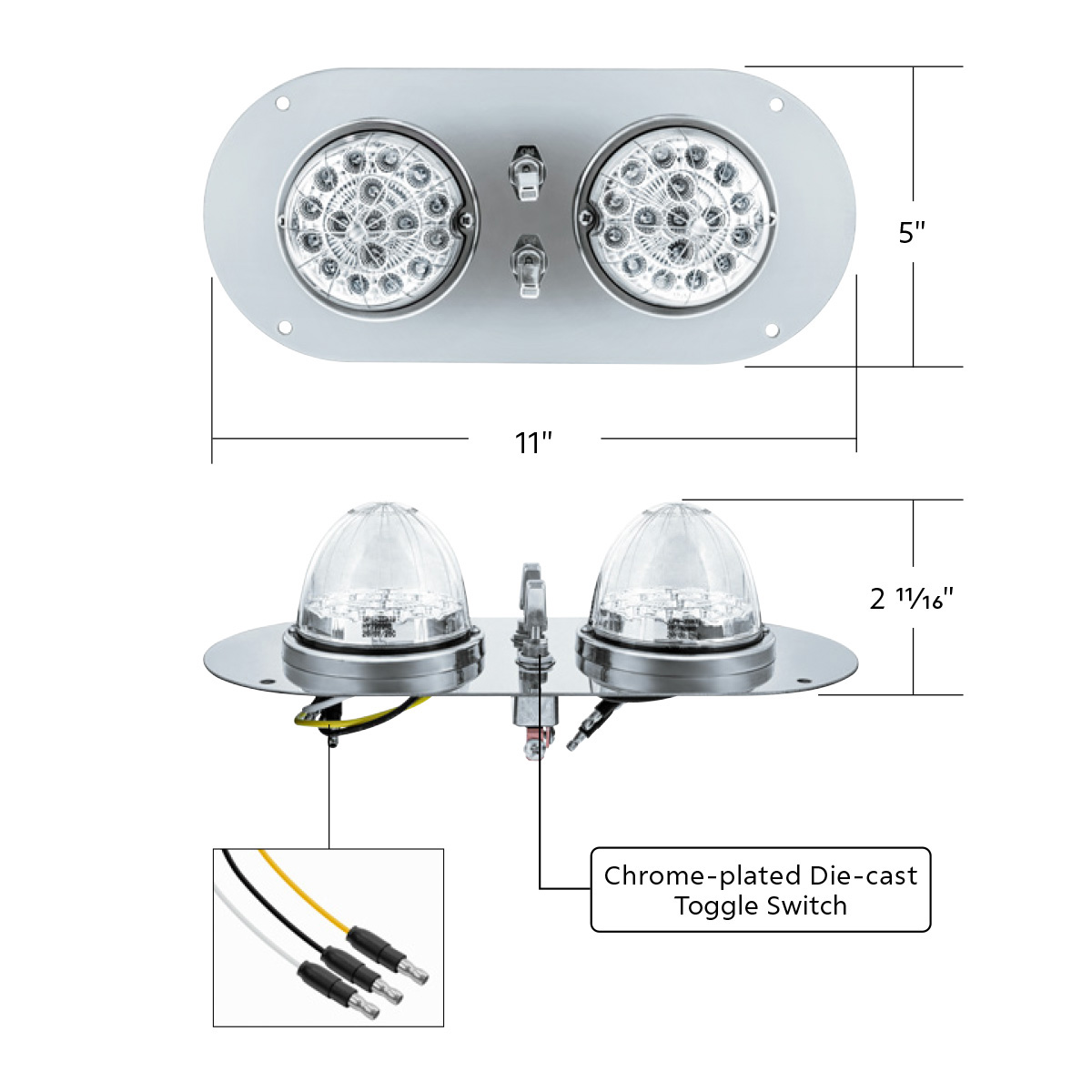 304 SS Above Door Dome Light Kit With 2 X 17 LED Double Fury Watermelon For KW & PB Trucks-Amber & Red LED - Thumbnail 12