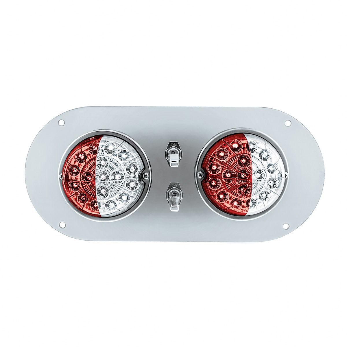 304 SS Above Door Dome Light Kit With 2 X 17 LED Double Fury Watermelon For KW & PB Trucks-Red & White LED - Thumbnail 5