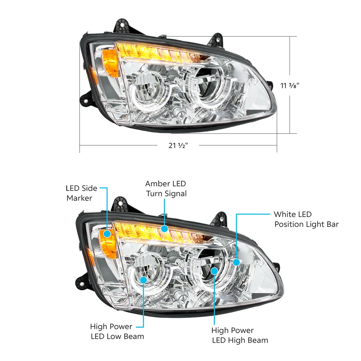 Chrome Full LED Headlight For 2008-2017 Kenworth T660-Passenger - Thumbnail 6
