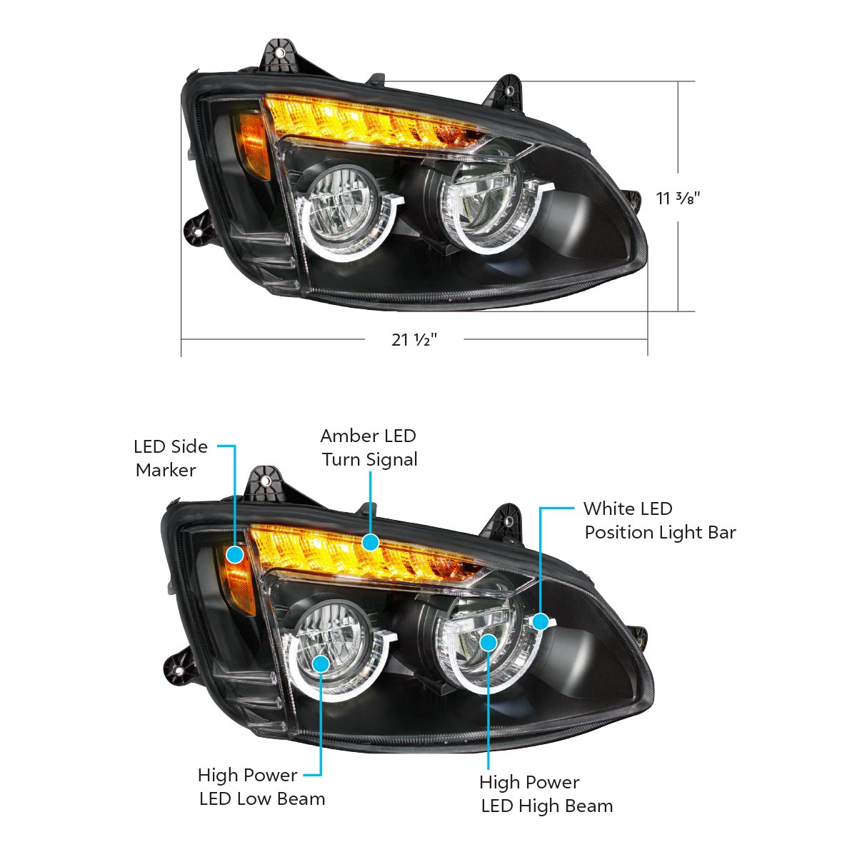 Blackout Full LED Headlight For 2008-2017 Kenworth T660-Passenger - Thumbnail 6
