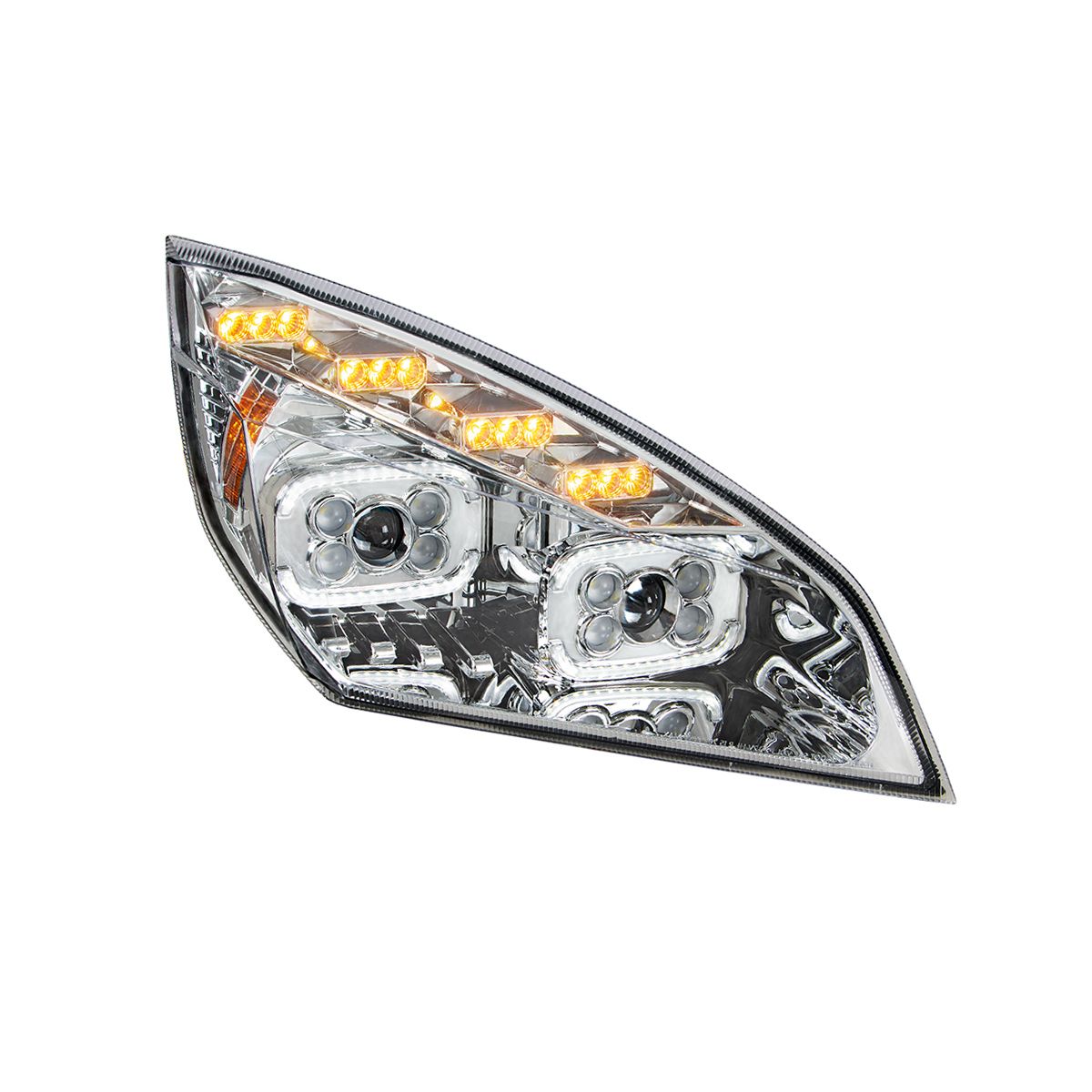 Chrome 10 LED Projector Headlight With LED Sequential Turn & DRL For 2018-2024 Freightliner Cascadia - Passenger