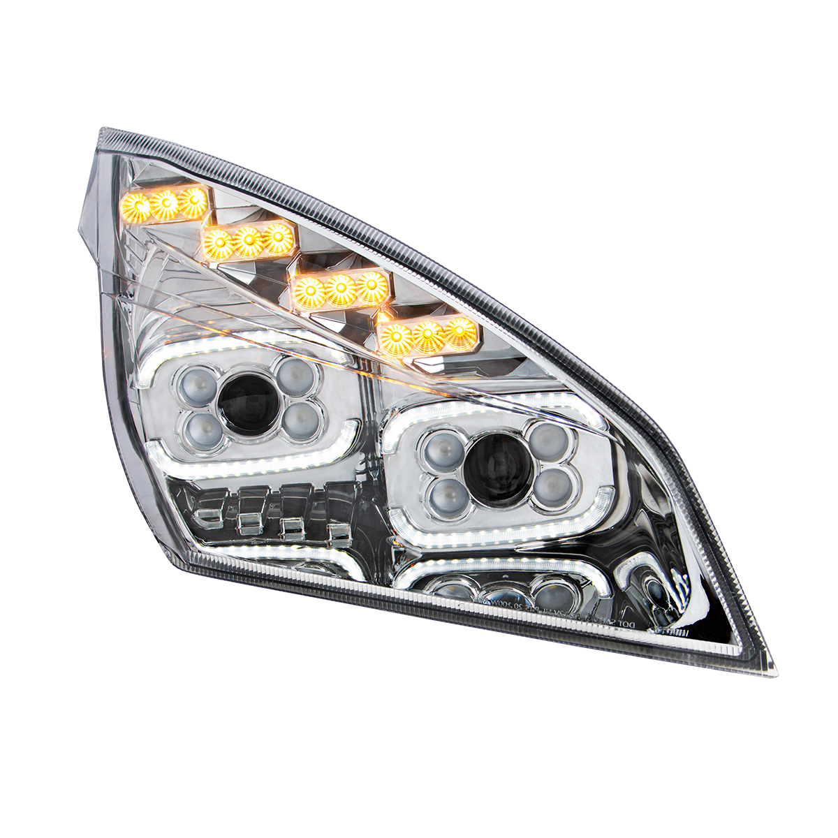 Chrome 10 LED Projector Headlight With LED Sequential Turn & DRL For 2018-2024 Freightliner Cascadia - Passenger - Thumbnail 3