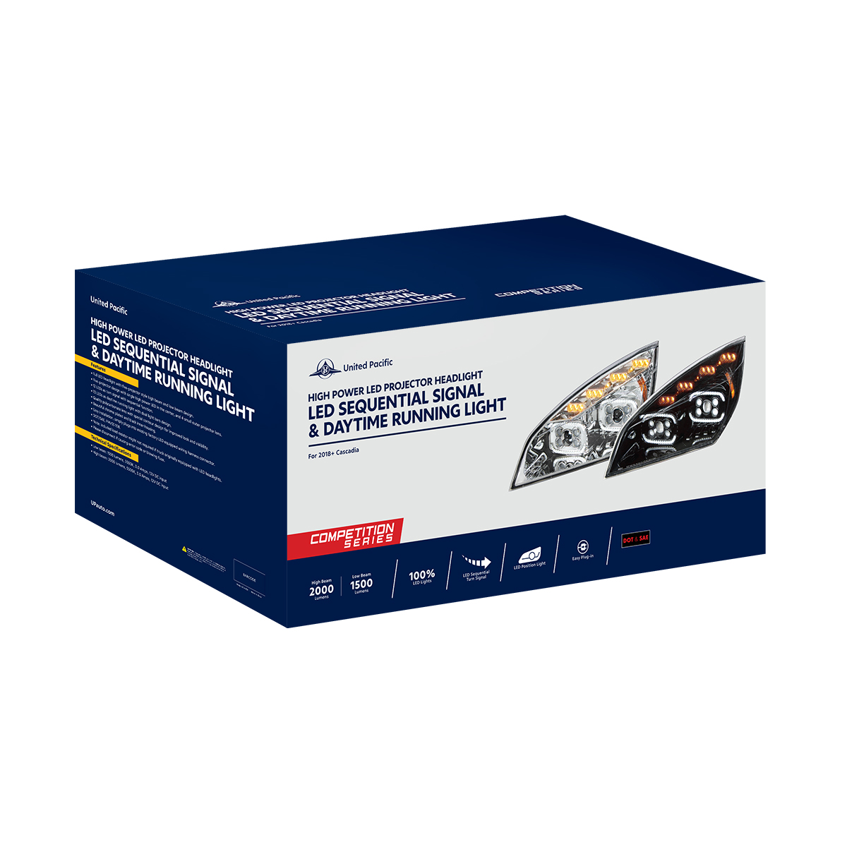 Chrome 10 LED Projector Headlight With LED Sequential Turn & DRL For 2018-2024 Freightliner Cascadia - Passenger - Thumbnail 7