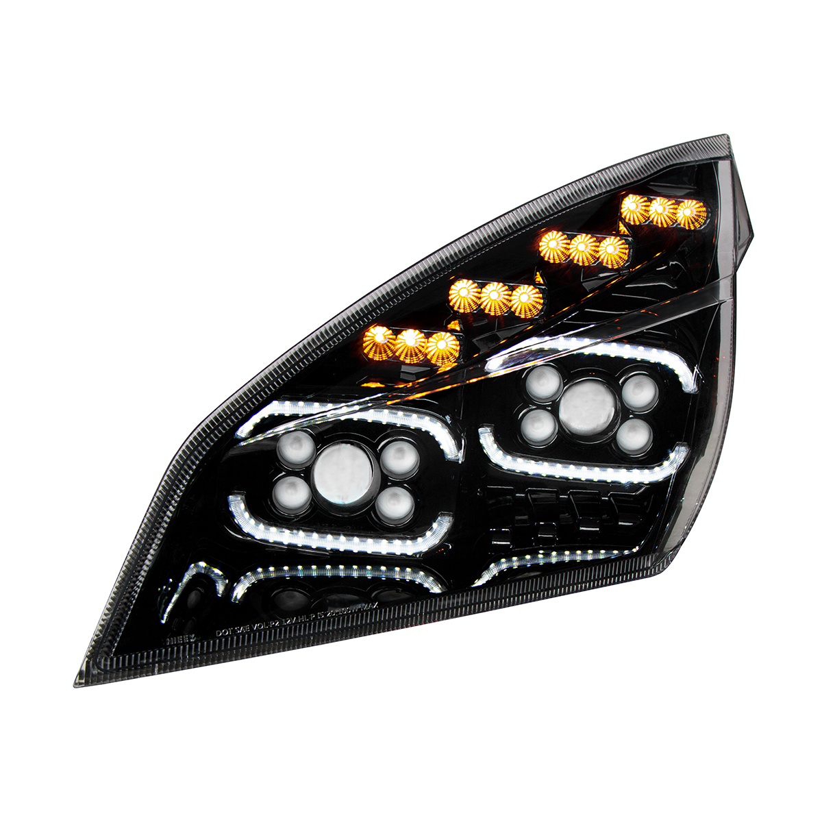 Black 10 LED Projector Headlight With LED Sequential Turn & DRL For 2018-2024 Freightliner Cascadia - Driver - Thumbnail 3