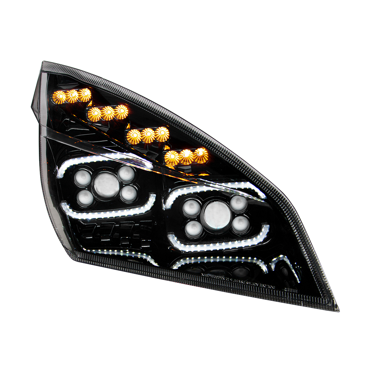 Black 10 LED Projector Headlight With LED Sequential Turn & DRL For 2018-2024 Freightliner Cascadia - Passenger - Thumbnail 3