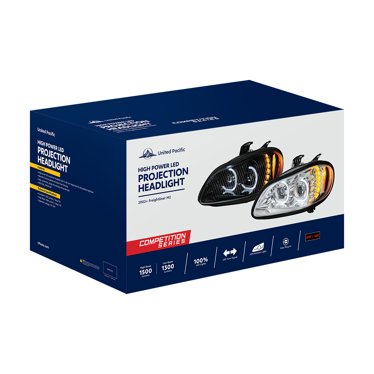 Chrome LED Projection Headlight Assembly For 2003-2024 Freightliner M2- Passenger - Thumbnail 7