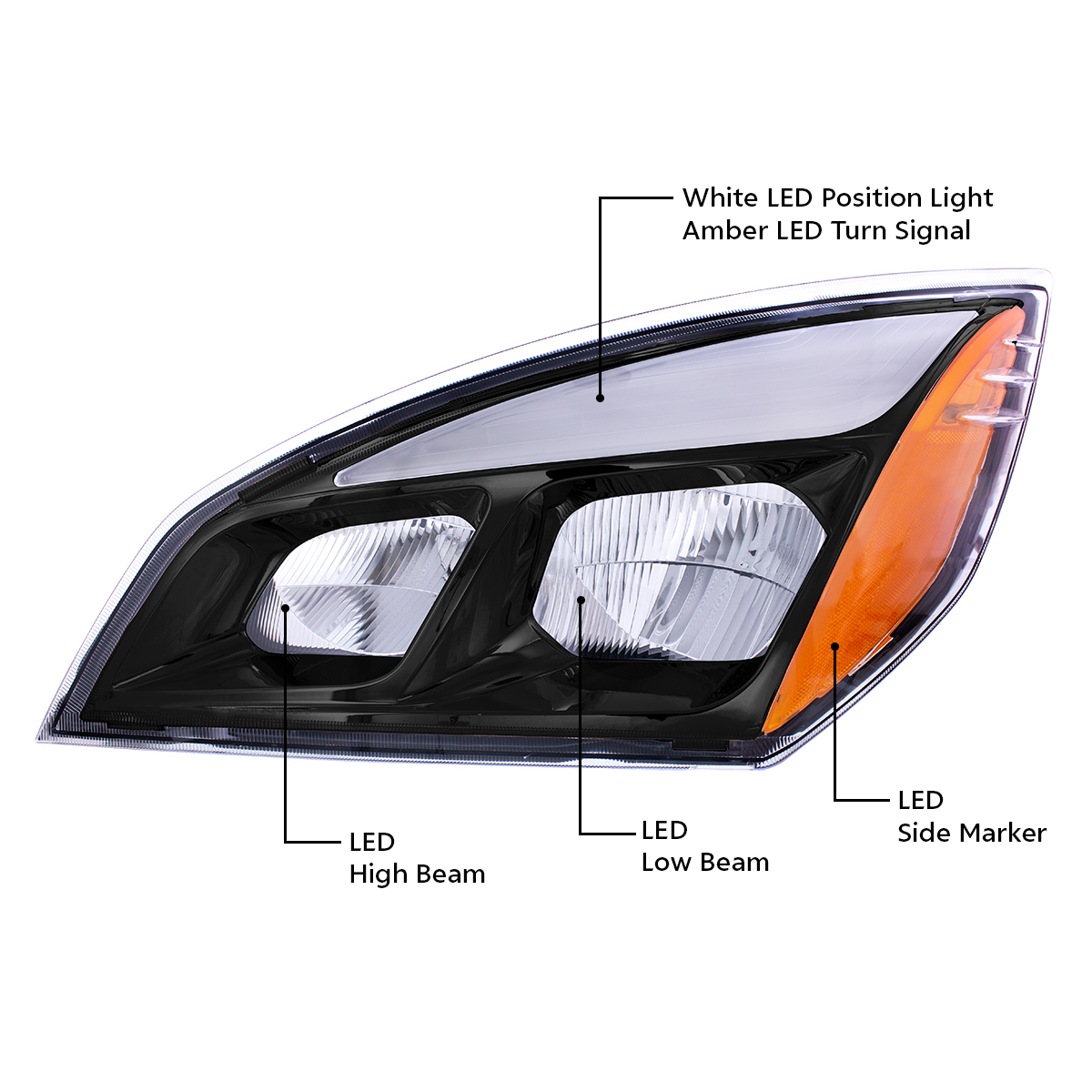 Black LED Headlight For 2018-2024 Freightliner Cascadia - Driver - Thumbnail 11