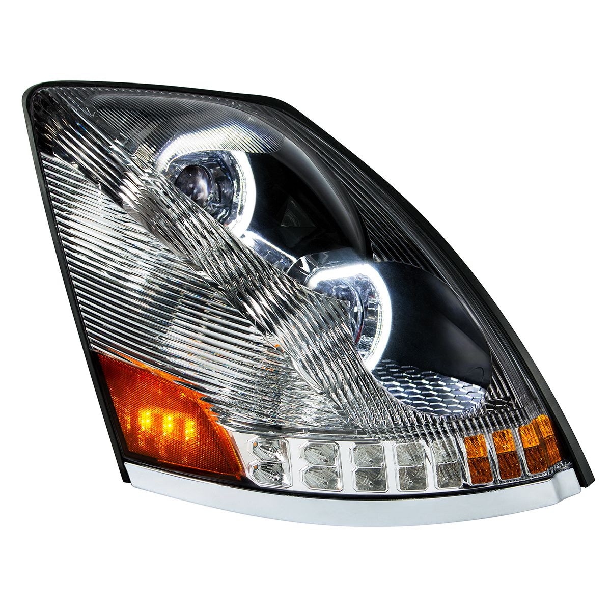 Chrome 10 LED Headlight For 2003-2017 Volvo VN/VNL - Passenger Side