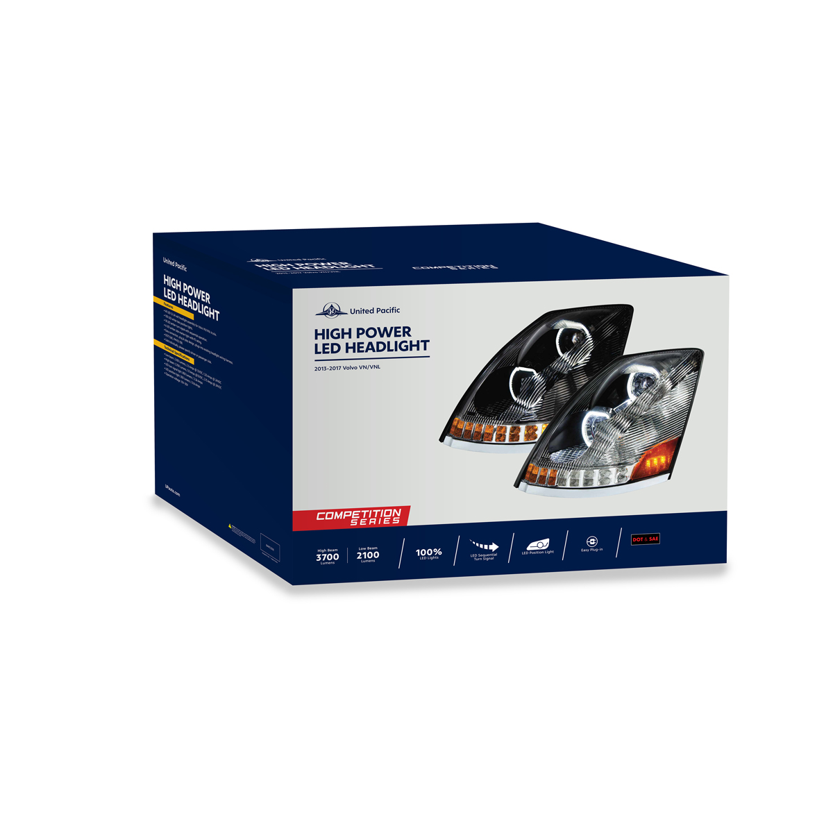 Black 10 LED Headlight For 2003-2017 Volvo VN/VNL - Passenger Side - Thumbnail 9