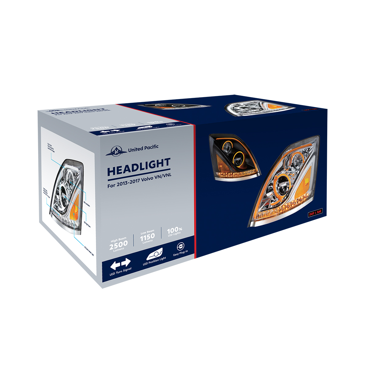 Chrome LED Headlight for 2003-2017 Volvo VN/VNL - Passenger - Thumbnail 6