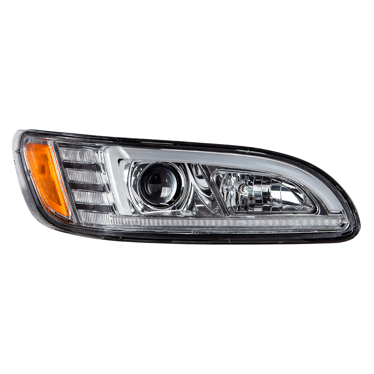 Chrome Projection Headlight With LED Sequential Turn & DRL For 2005-2015 Peterbilt 386- Passenger - Thumbnail 5