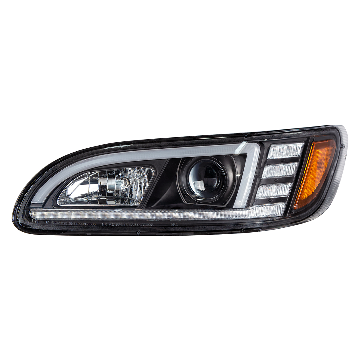 Black Projection Headlight With LED Sequential Turn & DRL For 2005-2015 Peterbilt 386 - Driver - Thumbnail 5