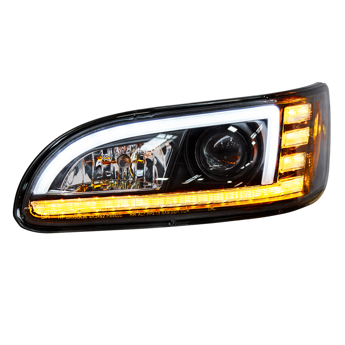 Black Projection Headlight With LED Sequential Turn & DRL For 2005-2015 Peterbilt 386 - Driver - Thumbnail 6