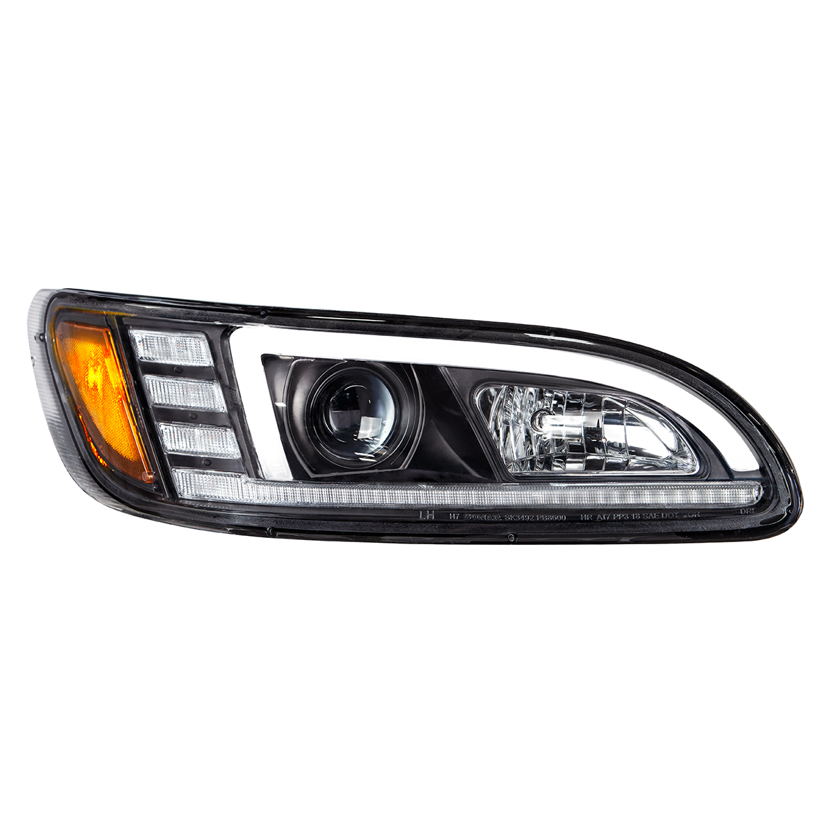 Black Projection Headlight With LED Sequential Turn & DRL For 2005-2015 Peterbilt 386- Passenger - Thumbnail 4