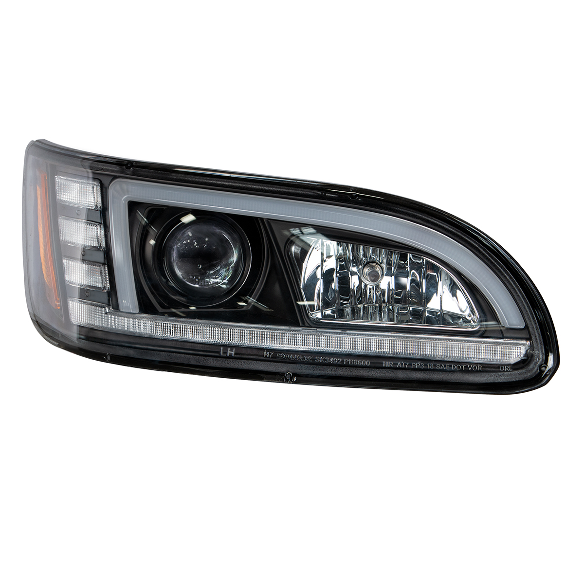 Black Projection Headlight With LED Sequential Turn & DRL For 2005-2015 Peterbilt 386- Passenger - Thumbnail 7