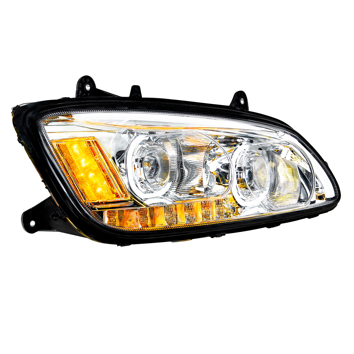 Chrome LED Headlight With LED Turn Signal & LED Position Light Bar For 2008-2017 Kenworth T660 - Passenger - Thumbnail 3