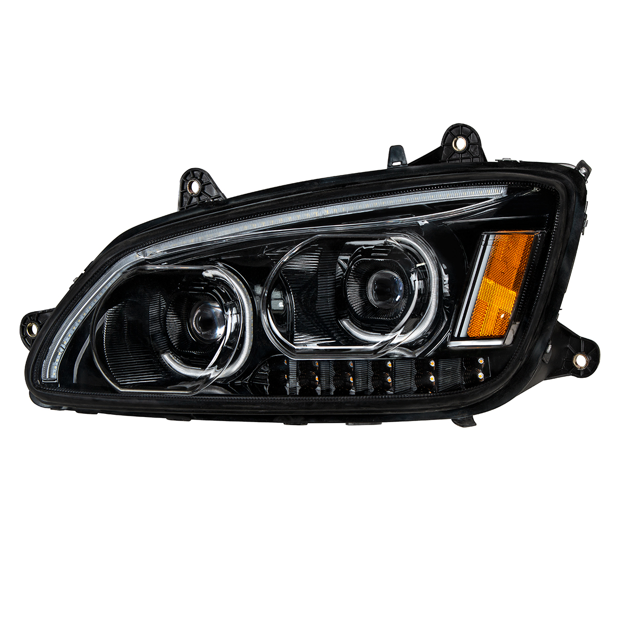 "Blackout" LED Headlight With LED Turn Signal & LED Position Light Bar For 2008-2017 Kenworth T660 - Driver - Thumbnail 2
