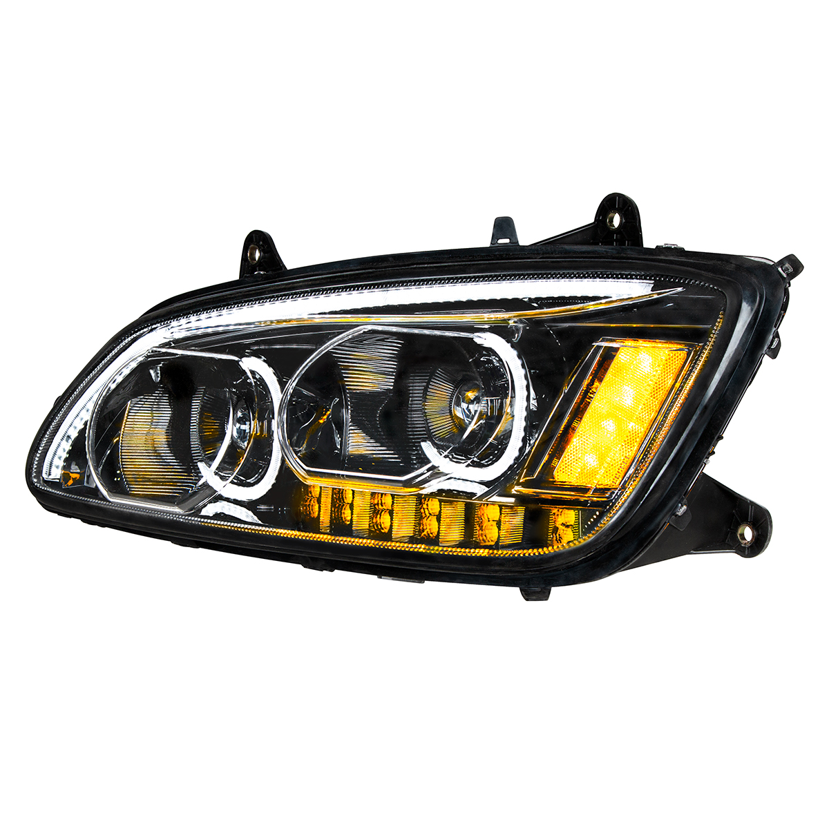 "Blackout" LED Headlight With LED Turn Signal & LED Position Light Bar For 2008-2017 Kenworth T660 - Driver - Thumbnail 3