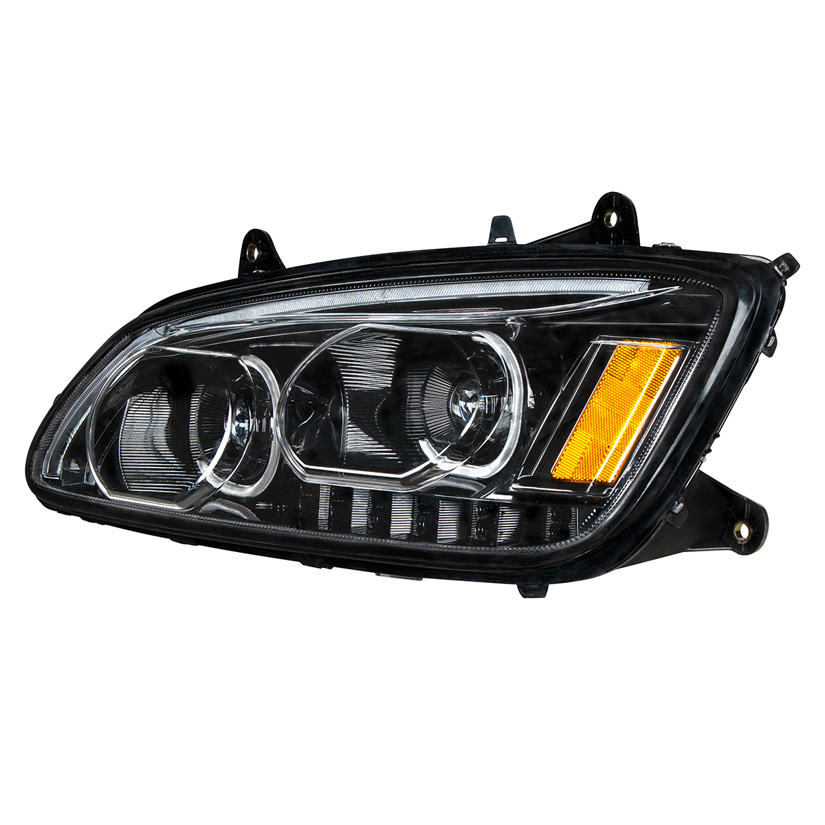 "Blackout" LED Headlight With LED Turn Signal & LED Position Light Bar For 2008-2017 Kenworth T660 - Driver - Thumbnail 4