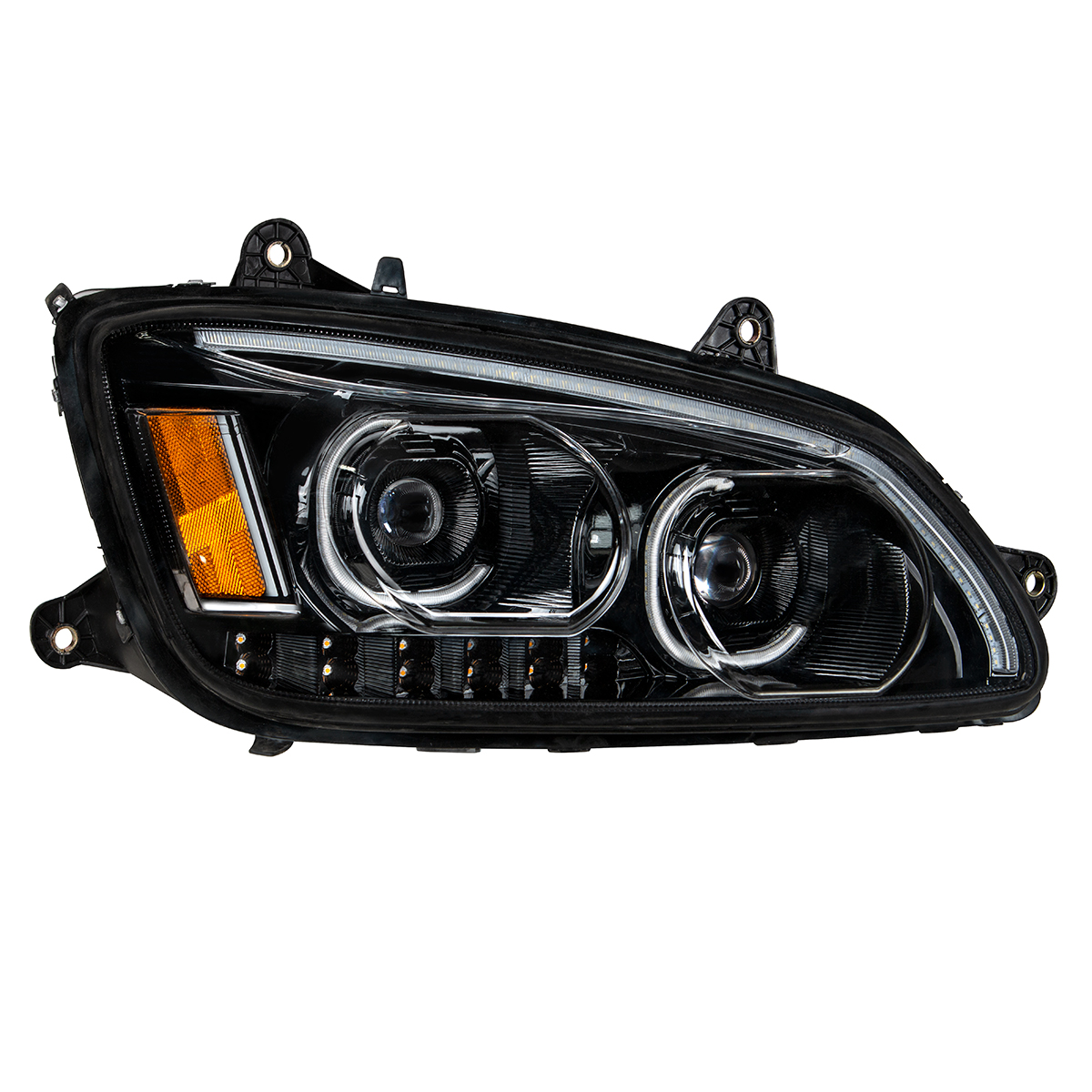 "Blackout" LED Headlight With LED Turn Signal & LED Position Light Bar For 2008-2017 Kenworth T660 - Passenger - Thumbnail 2