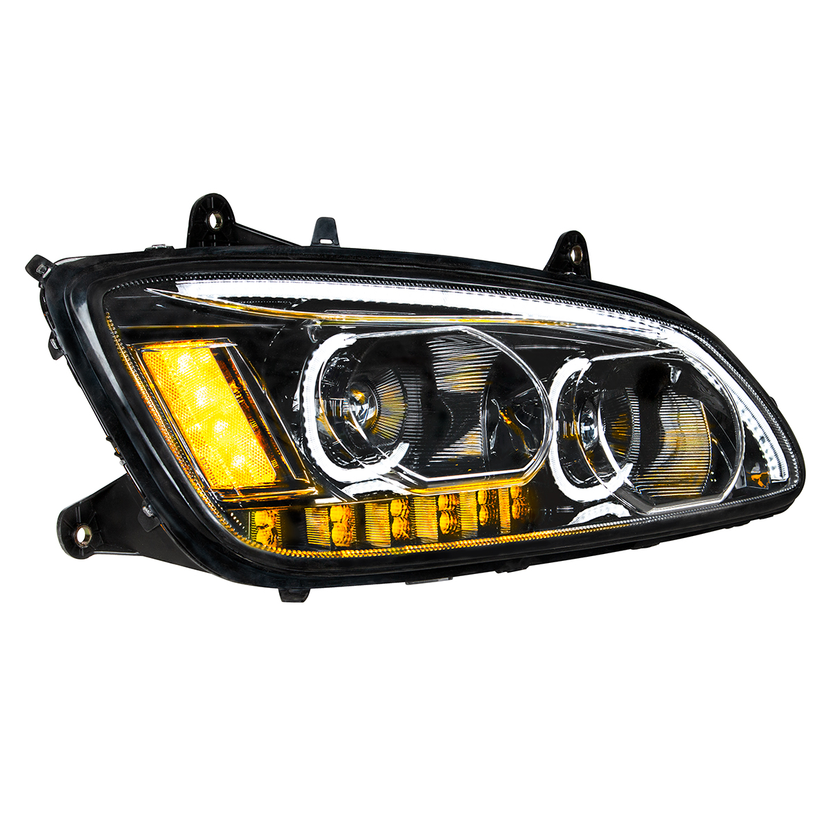 "Blackout" LED Headlight With LED Turn Signal & LED Position Light Bar For 2008-2017 Kenworth T660 - Passenger - Thumbnail 3