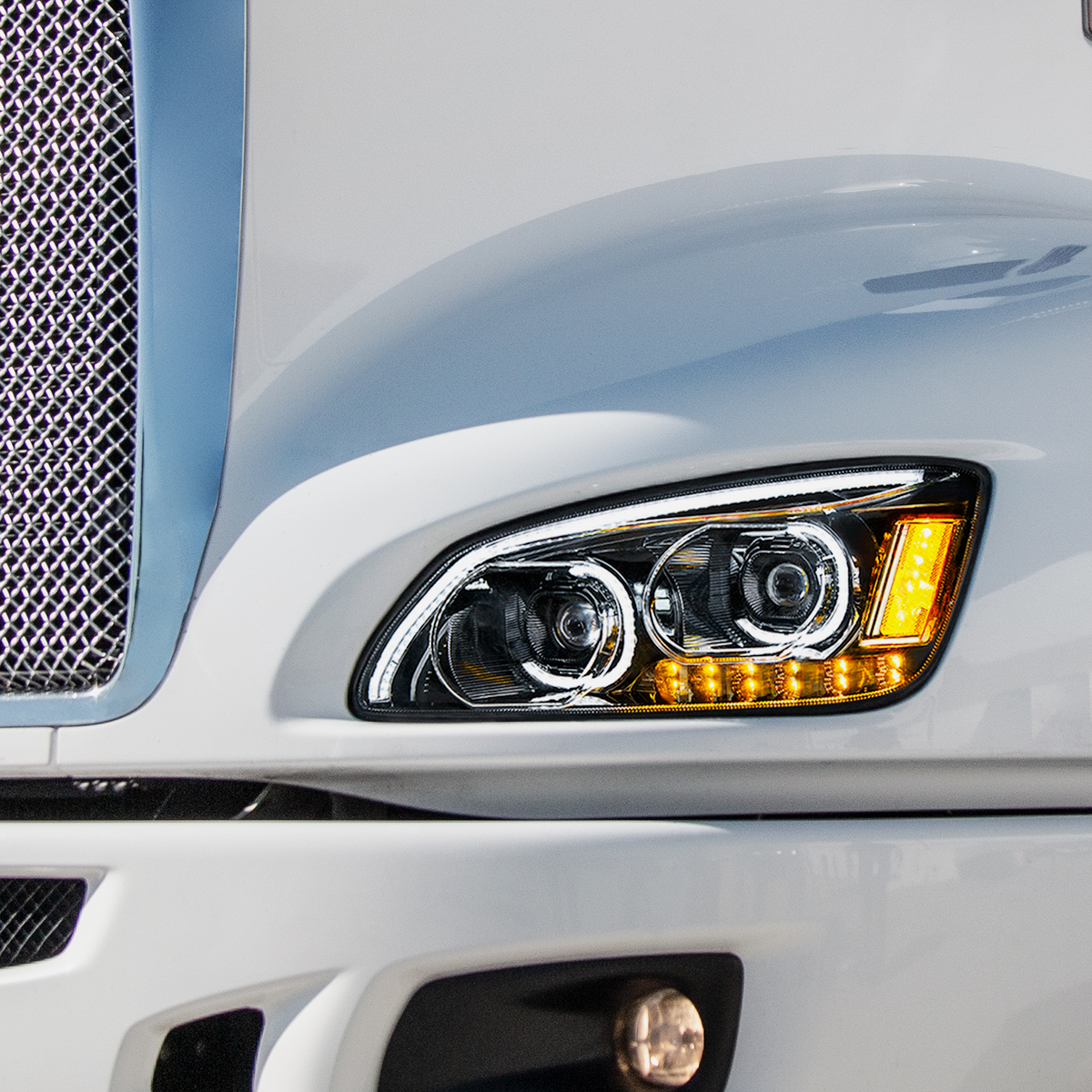 "Blackout" LED Headlight With LED Turn Signal & LED Position Light Bar For 2008-2017 Kenworth T660 - Passenger - Thumbnail 6