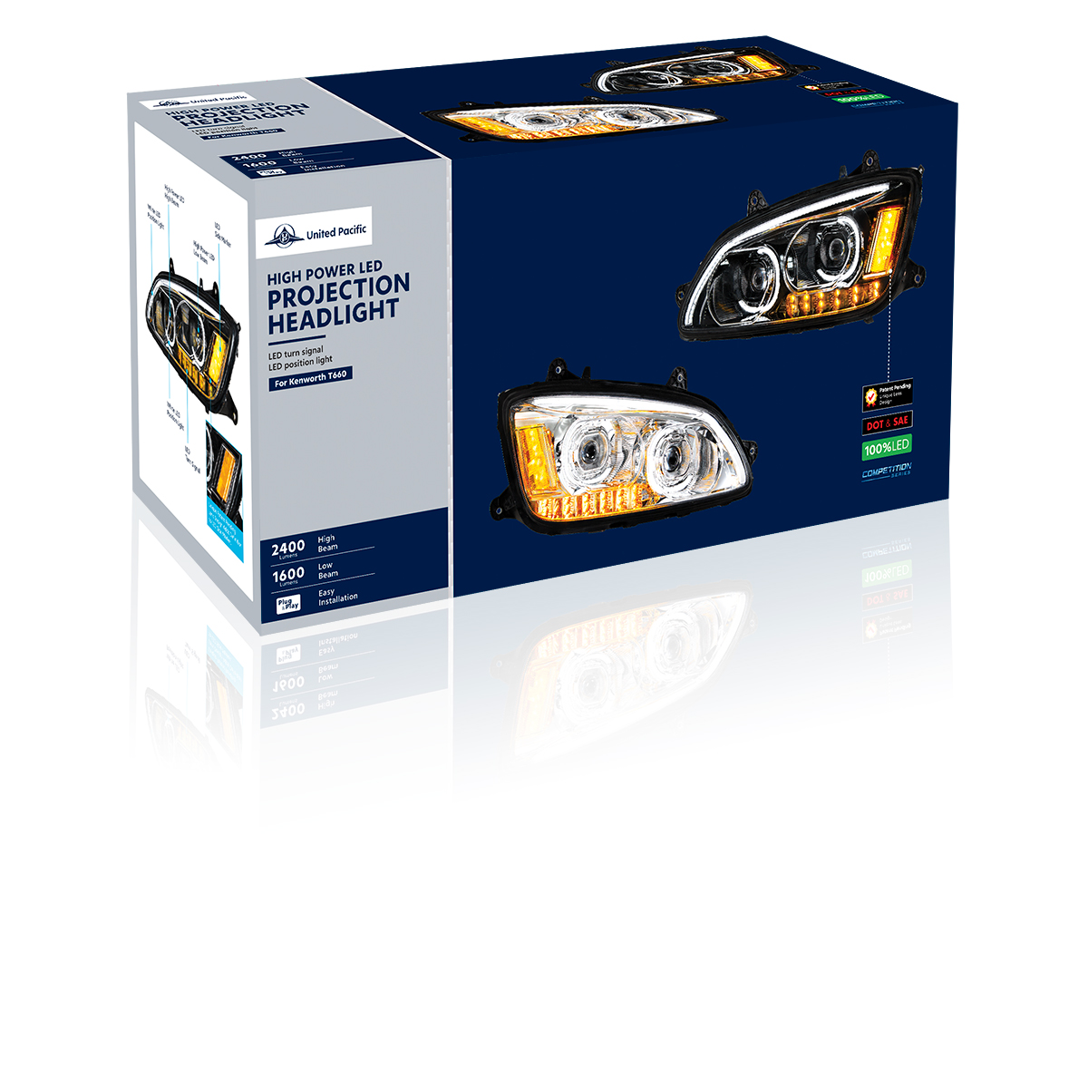 "Blackout" LED Headlight With LED Turn Signal & LED Position Light Bar For 2008-2017 Kenworth T660 - Passenger - Thumbnail 7