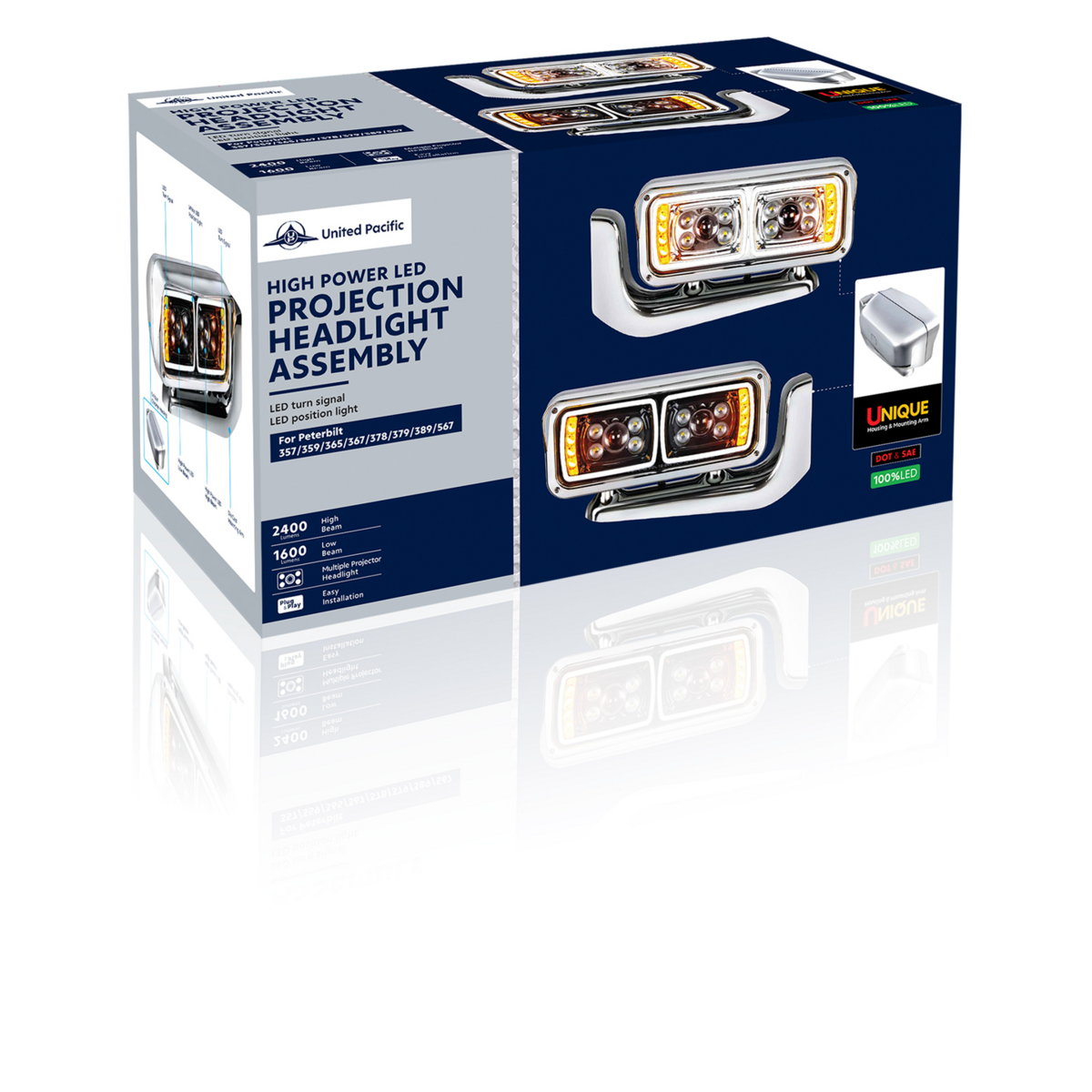 10 High Power LED "Chrome" Projection Headlight Assembly With Mounting Arm - Driver Side - Thumbnail 14