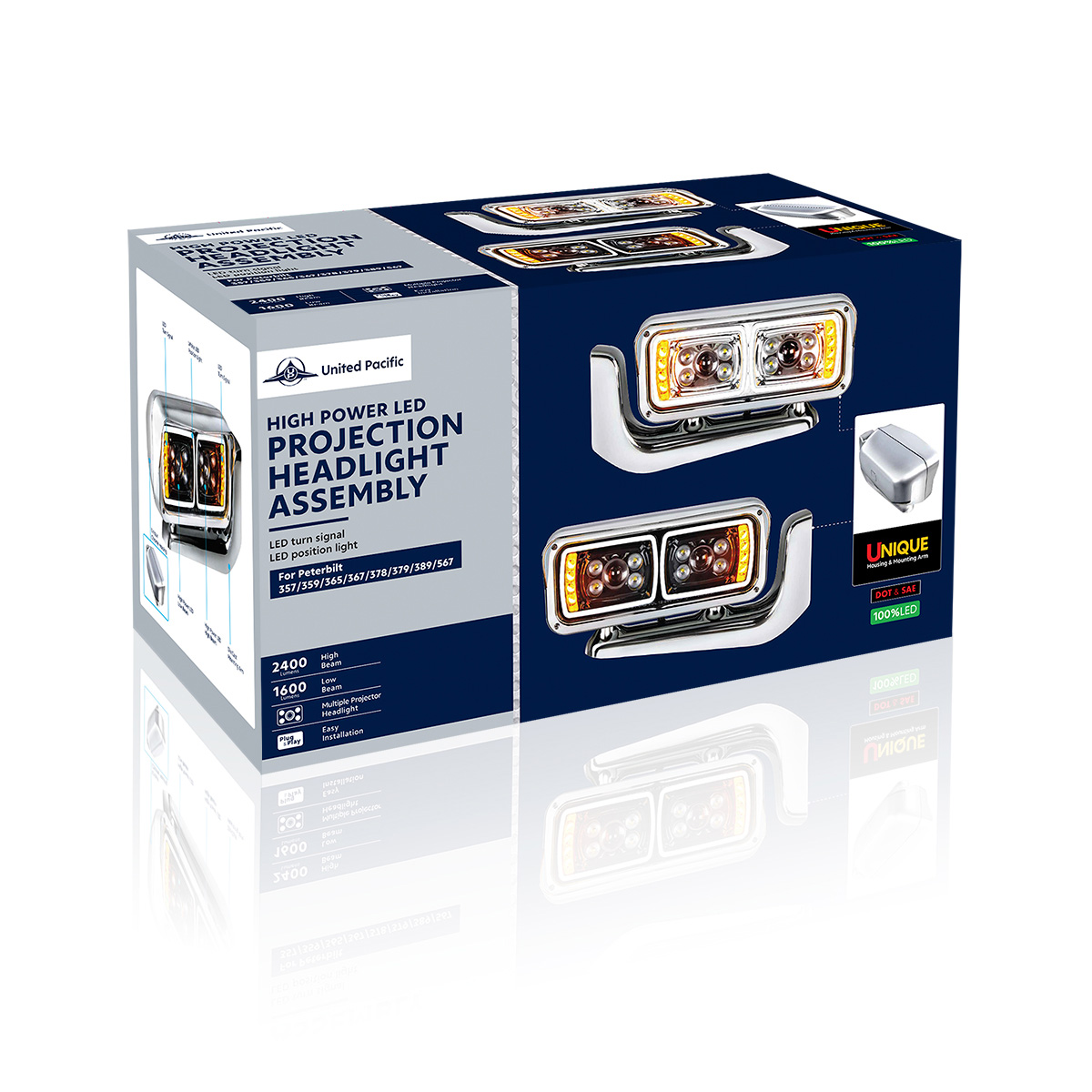 10 High Power LED "Blackout" Projection Headlight Assembly With Mounting Arm - Passenger - Thumbnail 7