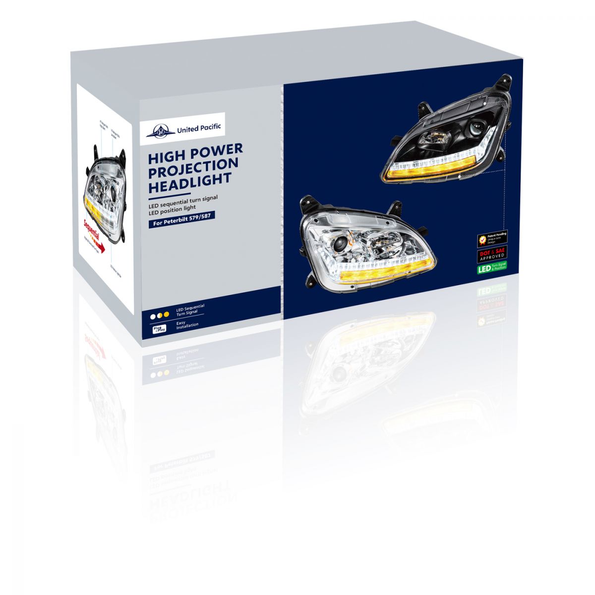 "Blackout" Projection Headlight With LED Sequential Turn & DRL For 2012-2021 Peterbilt 579- Passenger - Thumbnail 12