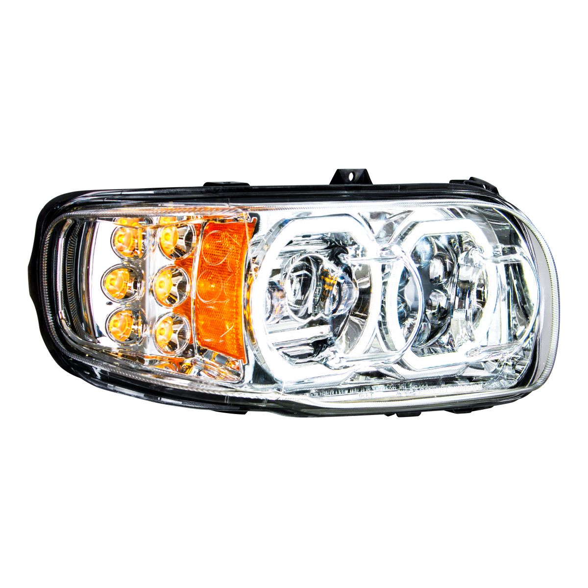 High Power 10 LED Chrome Headlight With 6 LED Turn & 100 LED Halo For 2008-2024 Peterbilt 389- Passenger