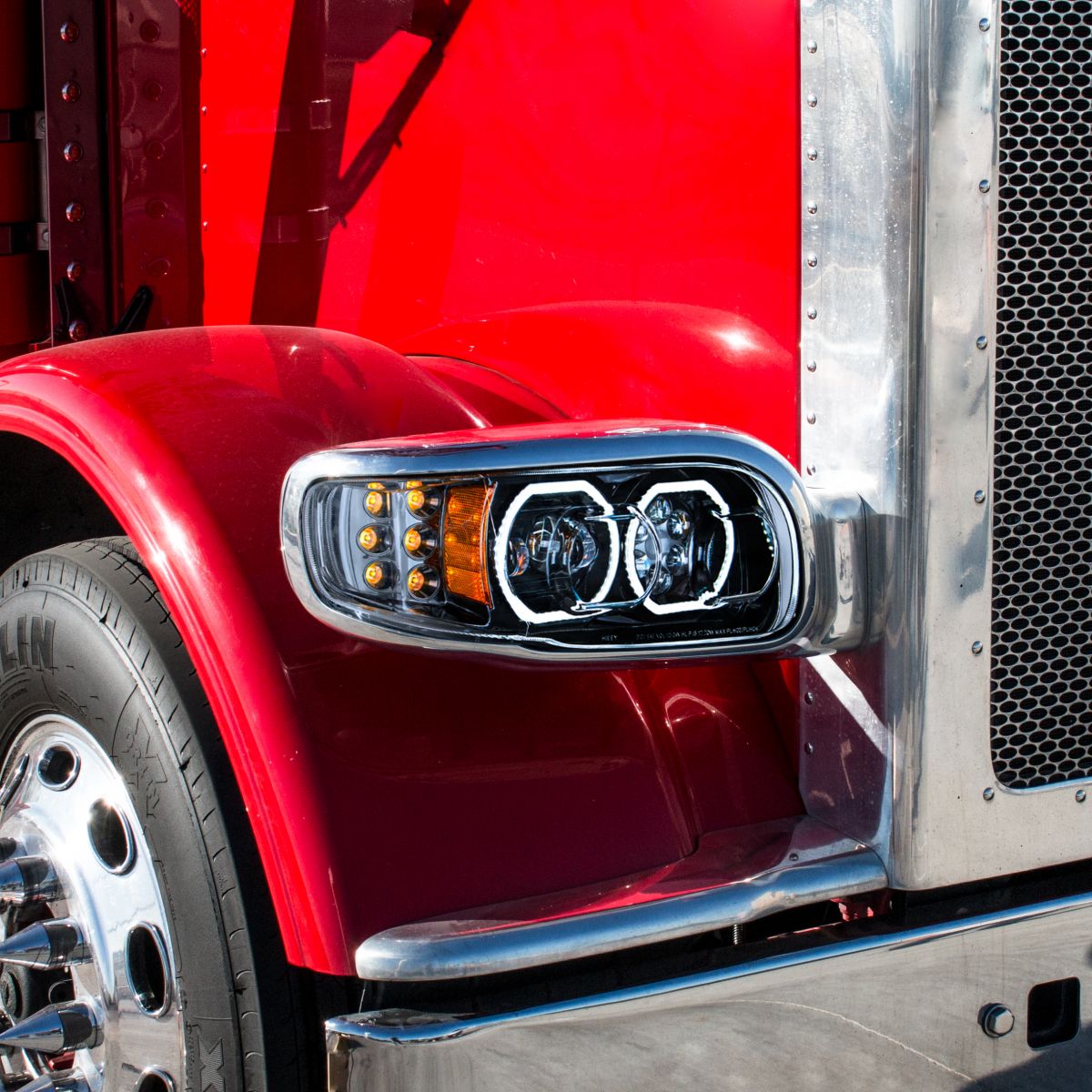 High Power 10 LED Blackout Headlight With 6 LED Turn & 100 LED Halo For 2008-2024 Peterbilt 389- Driver - Thumbnail 6