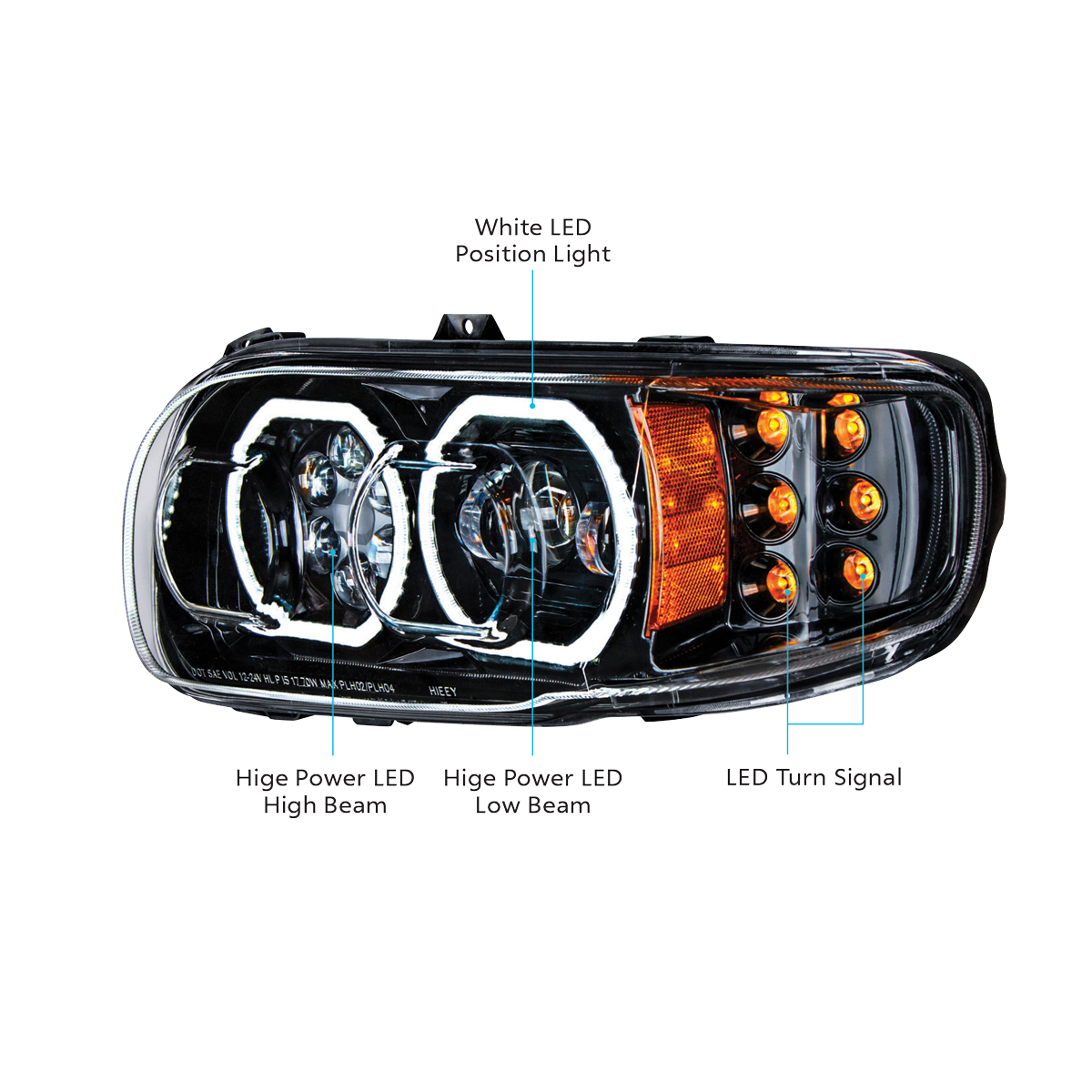 High Power 10 LED Blackout Headlight With 6 LED Turn & 100 LED Halo For 2008-2024 Peterbilt 389- Driver - Thumbnail 8