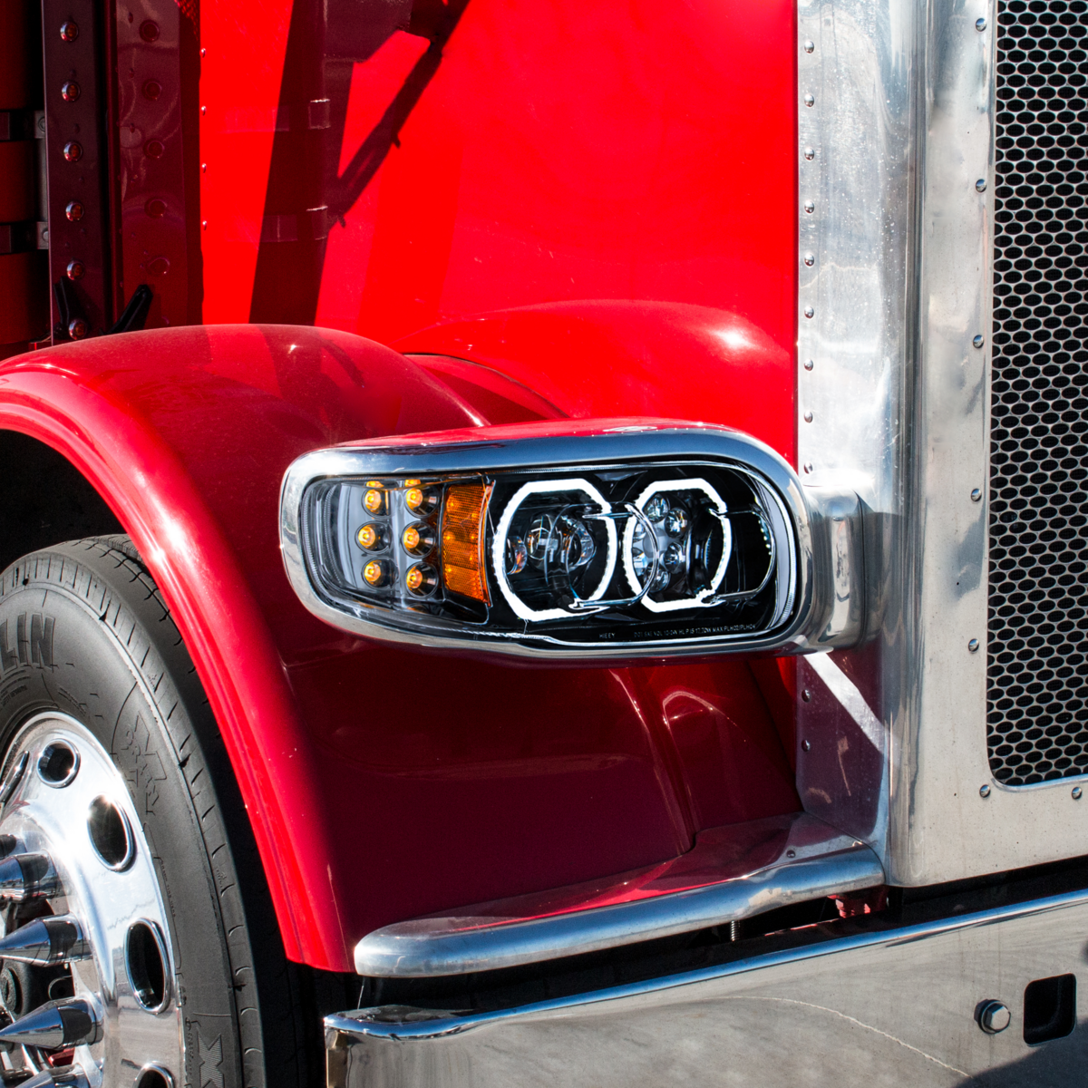 High Power 10 LED Blackout Headlight With 6 LED Turn & 100 LED Halo For 2008-2024 Peterbilt 389- Passenger - Thumbnail 14
