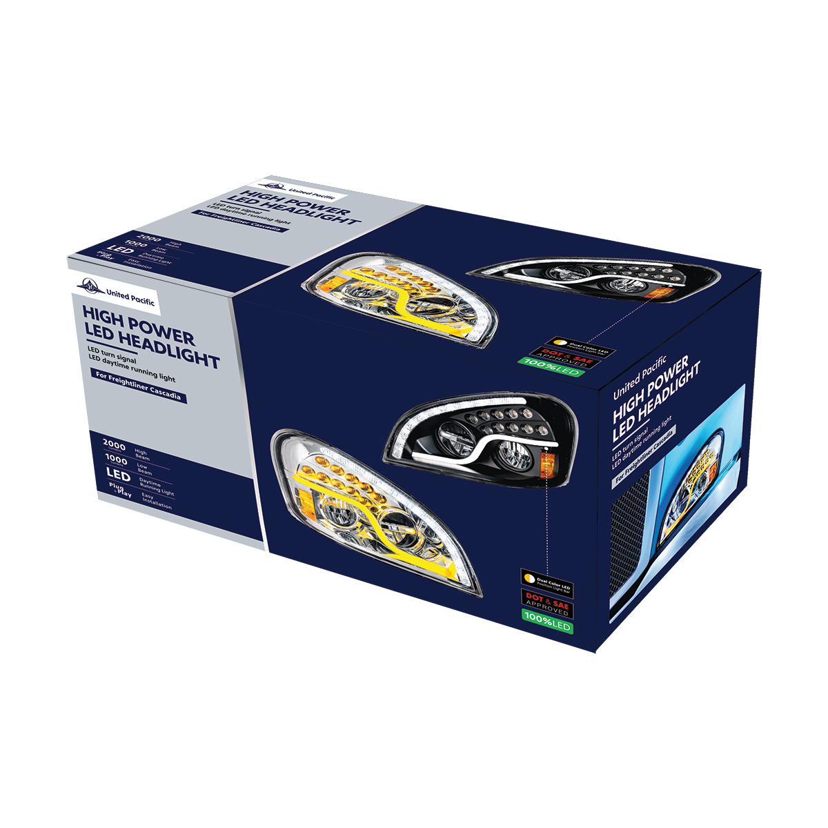 High Power LED Chrome Headlight With LED DRL & LED Turn Signal For 2008-2017 Freightliner Cascadia - Passenger - Thumbnail 9