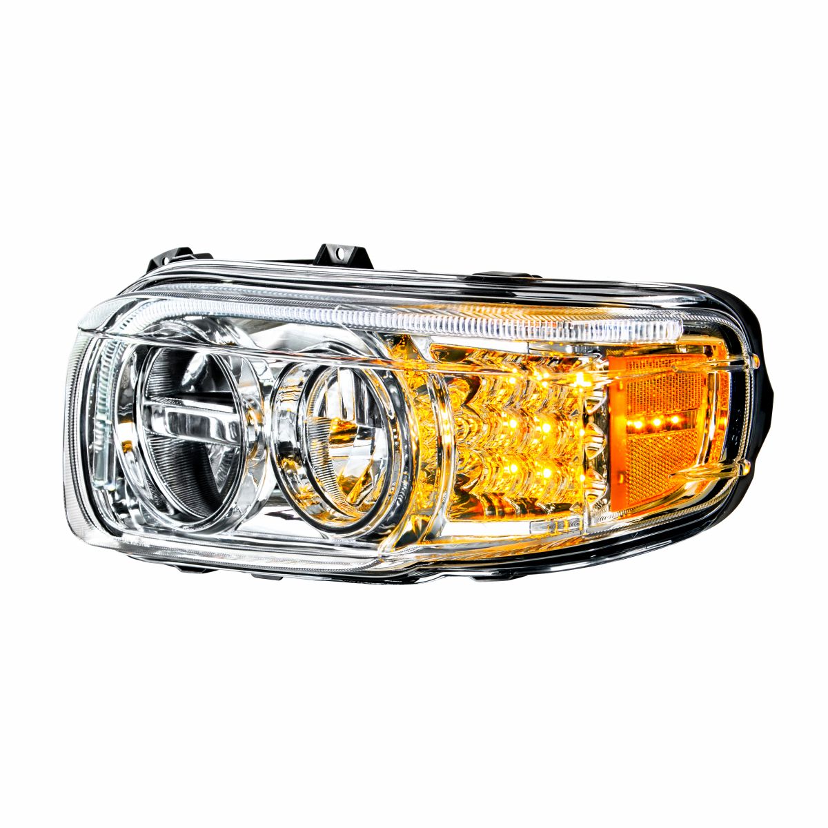 Chrome LED Headlight With LED Turn & Position Light Bar For Peterbilt 388 (2008-2015) & 389 (2008-2023)- Driver