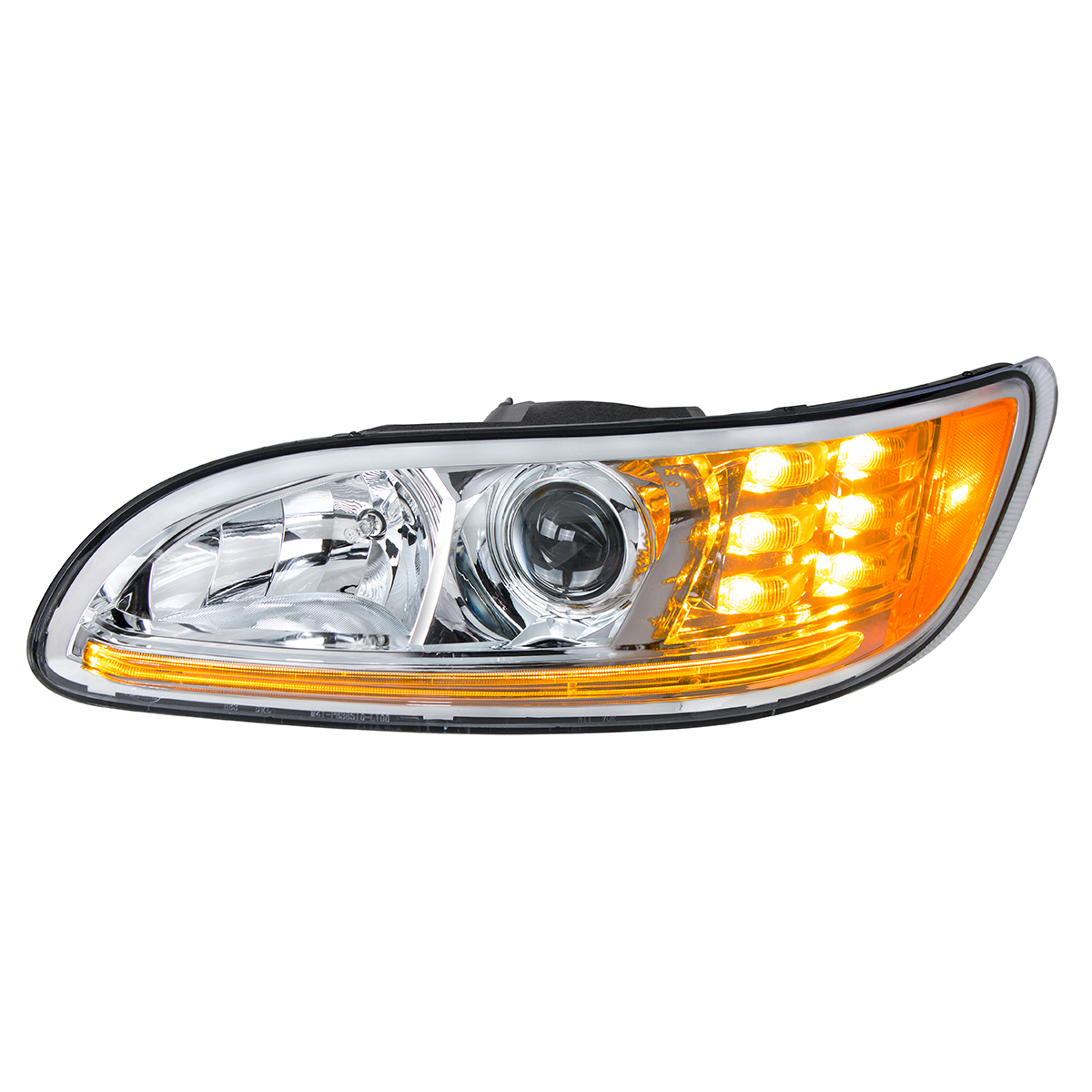 Chrome Projection Headlight With LED Turn & Position Light for 2005-2015 Peterbilt 386- Driver - Thumbnail 2