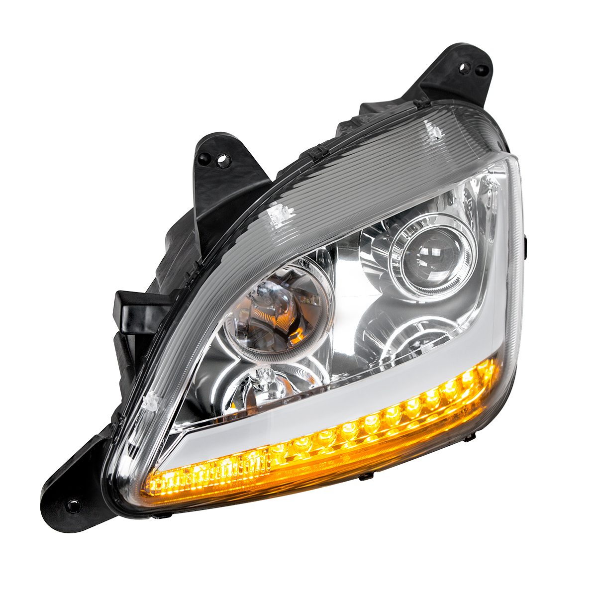 Chrome Projection Headlight With LED Position Light & Signal For 2012-2021 Peterbilt 579- Driver - Thumbnail 4
