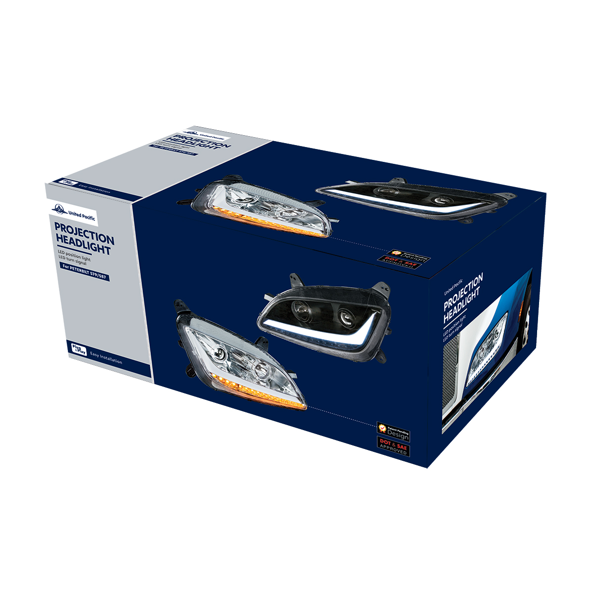 Chrome Projection Headlight With LED Position Light & Signal For 2012-2021 Peterbilt 579- Driver - Thumbnail 8