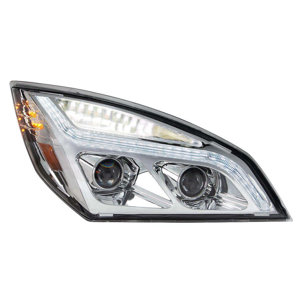 Chrome LED Projection Headlight With LED Position Light For 2018-2024 Freightliner Cascadia - Passenger - Thumbnail 2